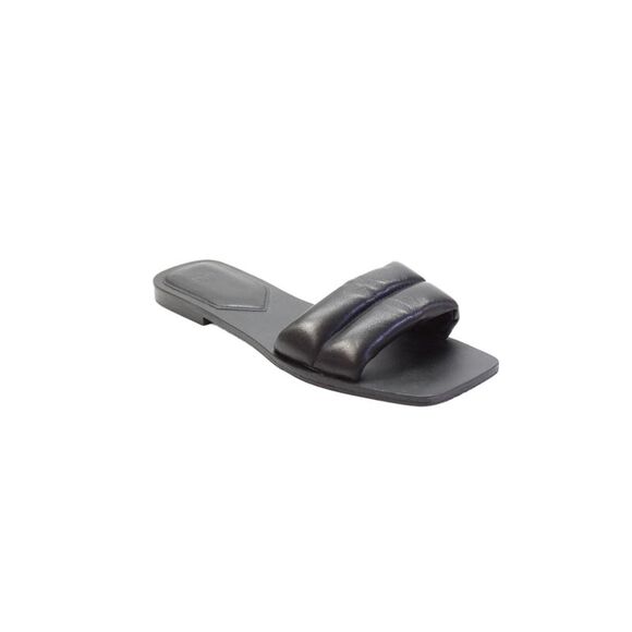 Marc Fisher Shoes - Marc Fisher Women's Square Toe Leather Slide Sandals Black Size 10